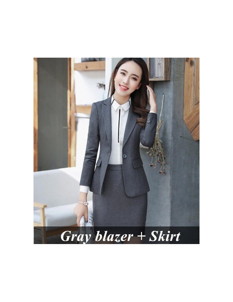 2018 Fashion business pants suits set temperament formal slim blazer and Trousers  office Interview ladies plus size work wear - Gray coat and skirt -  4Y3963006540-5