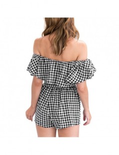 Rompers Off Shoulder Plaid Jumpsuits For Women 2018 Summer Female Front Tie Playsuit Backless Ladies Ruffle Black Bodysuit Ro...