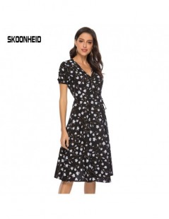 Dresses New Summer Print Floral Dress Women V Neck Short Sleeves Chiffon Bohemian Dresses Beach Midi Female Wrap Long Dress -...