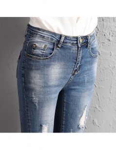 Jeans New 2019 Spring Summer Women's Casual Jeans Capris Vintage Floral Embroidery Pants Elastic Waist Tassel Denim Flare Pan...