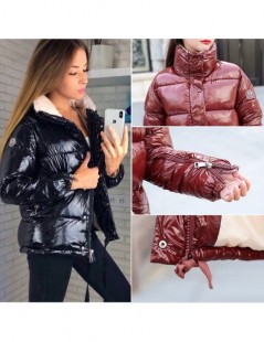 Parkas 2018 Fashion Winter Glossy Parka for Women Warm Cotton Padded Bubble Coat Solid Puffer Jacket Casual Female Coat - Pur...