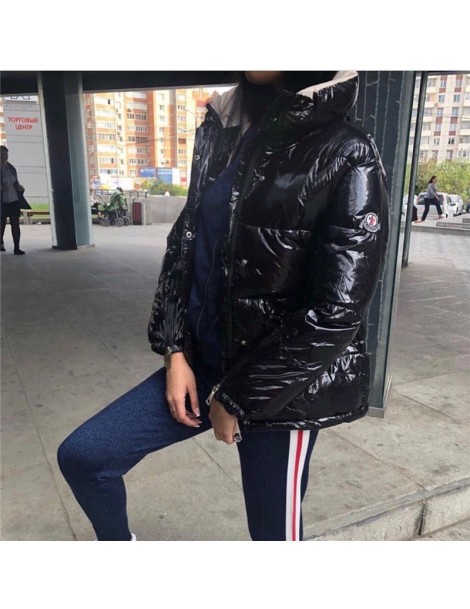 Parkas 2018 Fashion Winter Glossy Parka for Women Warm Cotton Padded Bubble Coat Solid Puffer Jacket Casual Female Coat - Pur...