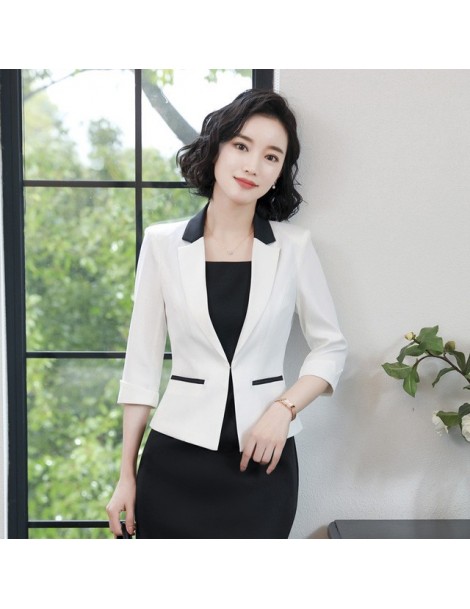 Dress Suits 2019 Spring 3 Quarter Sleeve Small Suit Lady Formal Work Occupation Dress Suit Blazer Jacket - White Top - 483974...