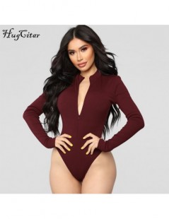 Bodysuits ribbed knit long sleeve zipper high neck bodycon sexy body 2019 autumn winter women fashion club bodysuit - White -...