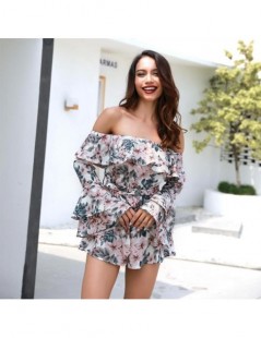 Rompers Women Flower Printing Playsuit 2018 Summer Fashion Off Shoulder Flare Sleeve Overalls Girls Shorts Belt Rompers Mini ...