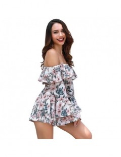 Rompers Women Flower Printing Playsuit 2018 Summer Fashion Off Shoulder Flare Sleeve Overalls Girls Shorts Belt Rompers Mini ...