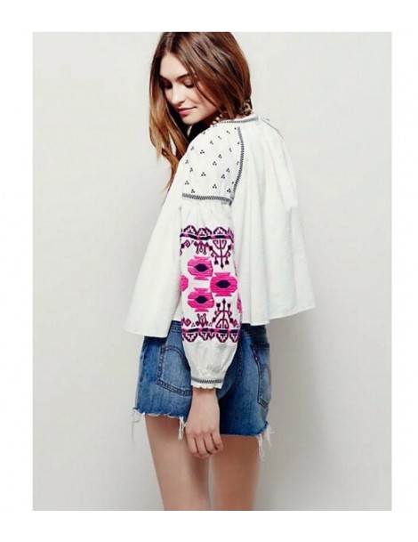 Jackets BOHO Colors Flower Embroidery Jacket Ethnic Woman Lantern sleeve Lacing up Kimono Cardigan Jacket Coat Sunscreen Femm...