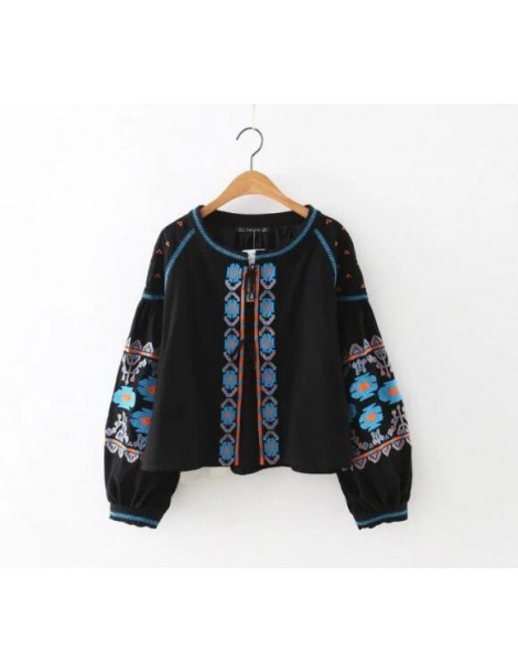 Jackets BOHO Colors Flower Embroidery Jacket Ethnic Woman Lantern sleeve Lacing up Kimono Cardigan Jacket Coat Sunscreen Femm...