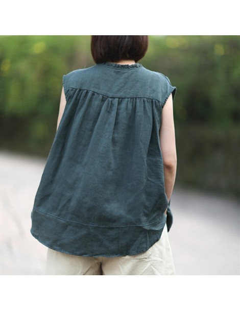 Blouses & Shirts Casual Style Shirts Art ear-collar Solid Linen Sleeveless Female Blouse 2019 Summer Fashion Button Loose Wom...