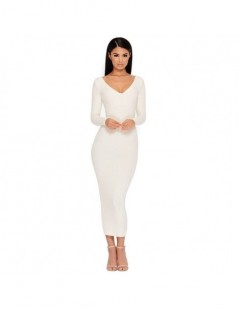 Dresses Ribbed Winter White Dress Party Bodycon Dress Women Elegant Long Dress Midi Skinny Sexy Dresses Club Wear Vestido - W...