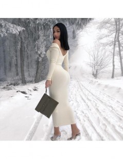 Dresses Ribbed Winter White Dress Party Bodycon Dress Women Elegant Long Dress Midi Skinny Sexy Dresses Club Wear Vestido - W...