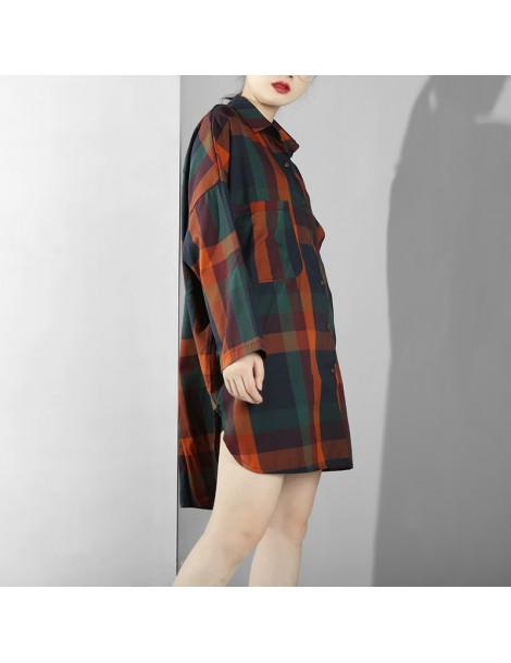 Blouses & Shirts 2019 New Spring Summer Lapel Long Sleeve Plaid Printed Irregular Loose Big Size Shirt Women Blouse Fashion T...