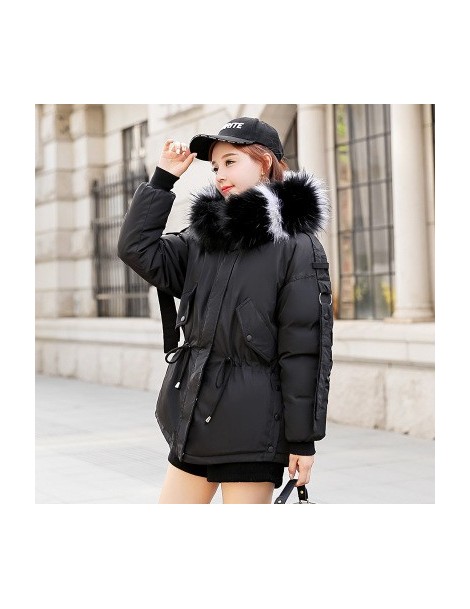 Parkas fashion parka women white pink black M-2XL plus size jacket 19 winter new long sleeve hooded slim warmth clothing femi...