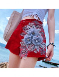 Shorts High Quality 2019 Denim Shorts Women Jeans Embroidery Floral Button Ripped Denim Shorts Mini Plus Size S-5XL Short Fem...