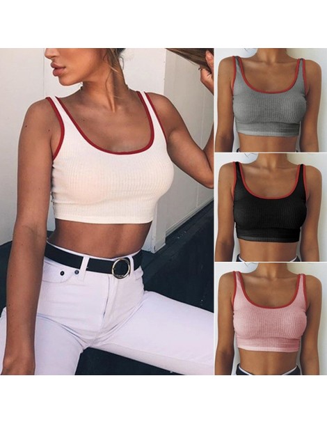 Tank Tops Sleeveless Women Crop Top Club Tank Sexy Fashion Camisoles Fitness Short Summer Elastic Hit Color Beach Casual - Pi...