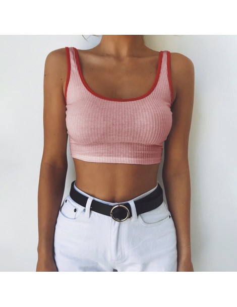 Tank Tops Sleeveless Women Crop Top Club Tank Sexy Fashion Camisoles Fitness Short Summer Elastic Hit Color Beach Casual - Pi...