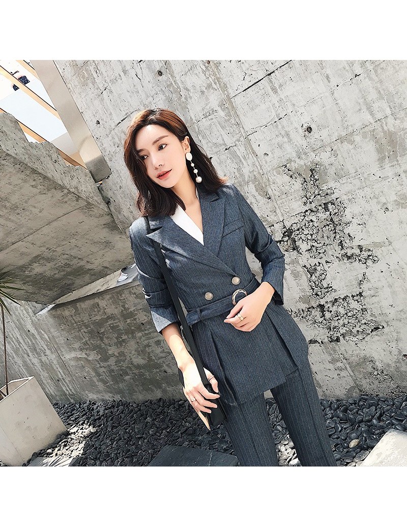 Suit female striped suit straight pants two-piece 2018 autumn and ...