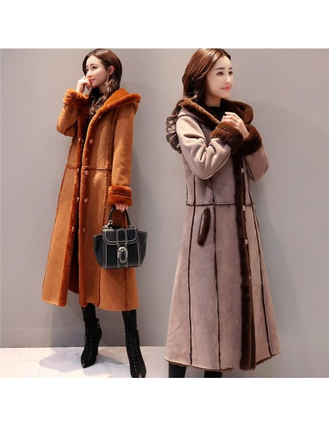 Parkas Autumn Winter Women Suede Jacket Hooded Coat Long Sleeve Warm Soft Lambswool Thicken Long Jacket Winter Coat Abrigo Mu...