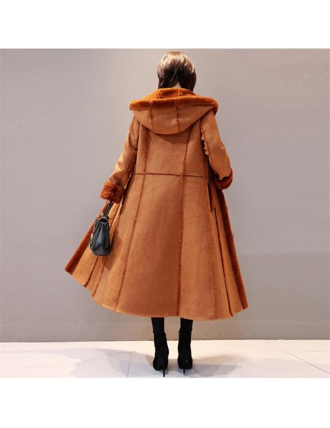 Parkas Autumn Winter Women Suede Jacket Hooded Coat Long Sleeve Warm Soft Lambswool Thicken Long Jacket Winter Coat Abrigo Mu...