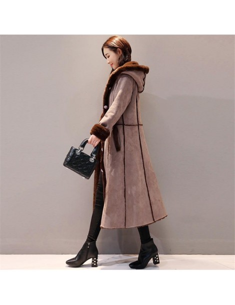 Parkas Autumn Winter Women Suede Jacket Hooded Coat Long Sleeve Warm Soft Lambswool Thicken Long Jacket Winter Coat Abrigo Mu...