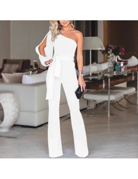 Jumpsuits Women One Shoulder Long Sleeve Straight Jumpsuit Loose Overalls Pants Women Summer Party White Elegant Soft Workwea...