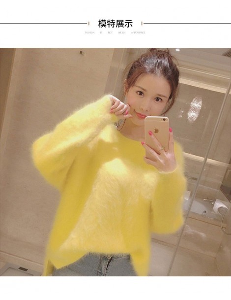 Pullovers New Fashion Women Fluffy Mink Cashmere Round Neck Loose Fashion Warm Mink Cashmere Sweater Women Thicken Long Sleev...