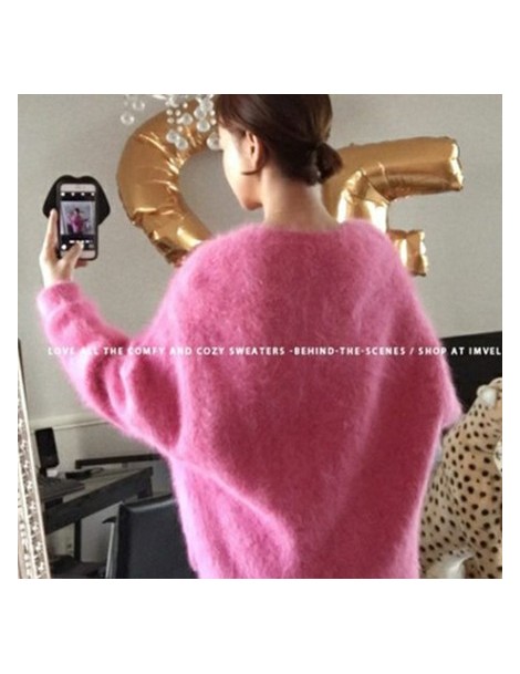 Pullovers New Fashion Women Fluffy Mink Cashmere Round Neck Loose Fashion Warm Mink Cashmere Sweater Women Thicken Long Sleev...