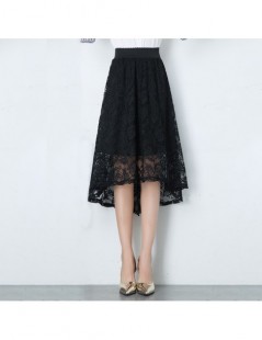 Skirts 2019 New Fashion Women Short Skirt Summer Black Lace Skirt Female Floral Print Mid-Calf Asymmetrical Lady Skirt - Blac...