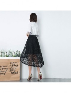 Skirts 2019 New Fashion Women Short Skirt Summer Black Lace Skirt Female Floral Print Mid-Calf Asymmetrical Lady Skirt - Blac...