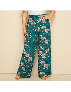 Pants & Capris Plus Size Green High Waist Floral Print Wide Leg Pants 2019 Women Summer Boho Casual Long Loose Plus Trousers ...