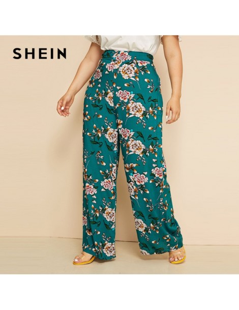 Pants & Capris Plus Size Green High Waist Floral Print Wide Leg Pants 2019 Women Summer Boho Casual Long Loose Plus Trousers ...