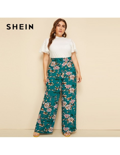 Pants & Capris Plus Size Green High Waist Floral Print Wide Leg Pants 2019 Women Summer Boho Casual Long Loose Plus Trousers ...