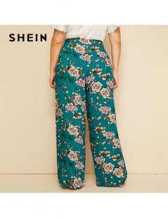 Pants & Capris Plus Size Green High Waist Floral Print Wide Leg Pants 2019 Women Summer Boho Casual Long Loose Plus Trousers ...