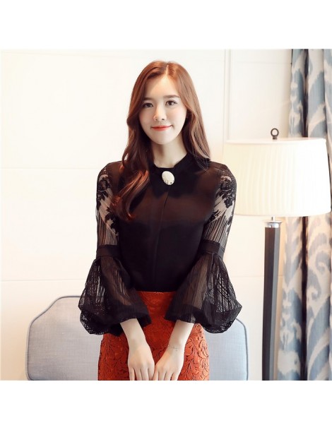 Blouses & Shirts 2019 fashion chiffon women's clothing lantern long sleeve black women blouse shirt sweet stand neck feminine...