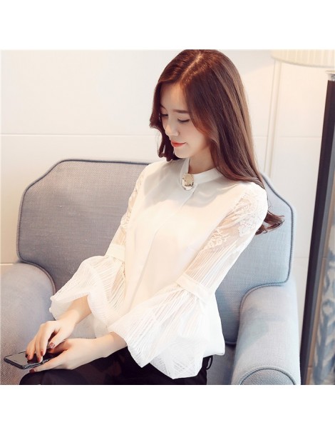 Blouses & Shirts 2019 fashion chiffon women's clothing lantern long sleeve black women blouse shirt sweet stand neck feminine...