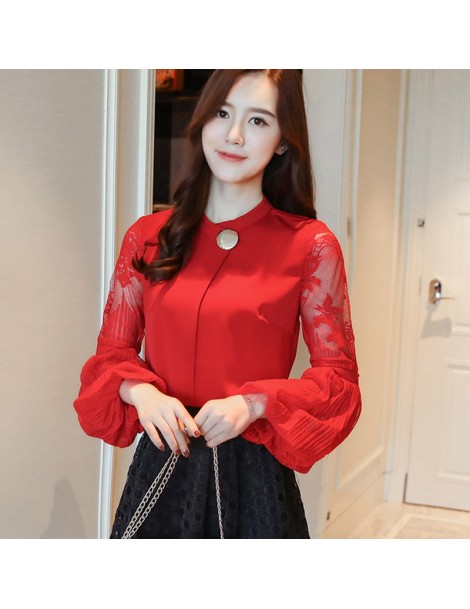 Blouses & Shirts 2019 fashion chiffon women's clothing lantern long sleeve black women blouse shirt sweet stand neck feminine...