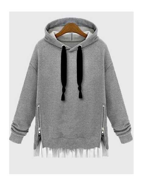 Hoodies & Sweatshirts Plain Hooded Sweatshirt Dress Side Zip Patchwork Clothes Lace Up Drawstring Hoodie Poleron Mujer 2019 T...