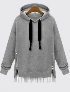 Hoodies & Sweatshirts Plain Hooded Sweatshirt Dress Side Zip Patchwork Clothes Lace Up Drawstring Hoodie Poleron Mujer 2019 T...