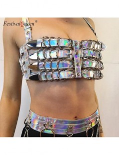 Women's Sets sexy shiny laser PU crop tank top metal chain mini skirts sets women holographic backless nightclub 2 pieces set...