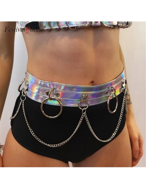 Women's Sets sexy shiny laser PU crop tank top metal chain mini skirts sets women holographic backless nightclub 2 pieces set...