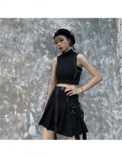 Skirts Fanco Women Skirts Sexy Harajuku Short Skirts Casual Grey Sashes Fashion Pleated Skirts Punk Mini Skirt Vintage - Blac...