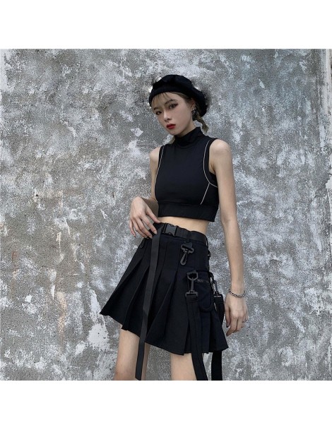 Skirts Fanco Women Skirts Sexy Harajuku Short Skirts Casual Grey Sashes Fashion Pleated Skirts Punk Mini Skirt Vintage - Blac...