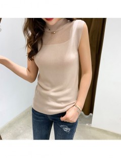 Tank Tops 2019 Summer Tank Tops Women Basic Knitted T-shirts Sleeveless Ice Silk Vest Tee Shirt Hollow Out Loose Casual Short...