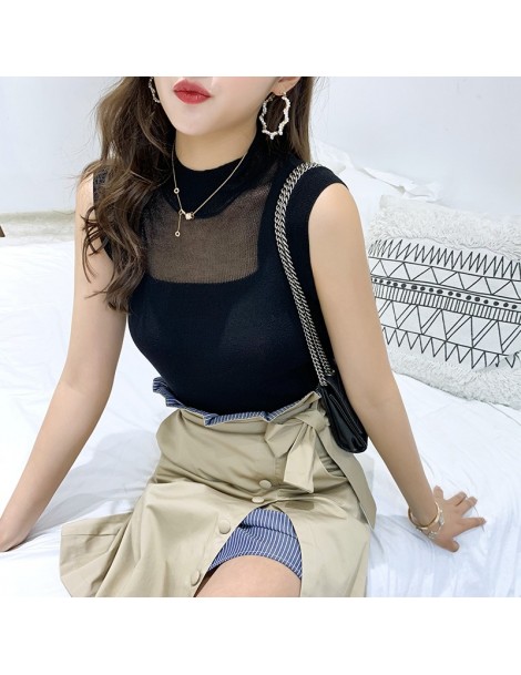 Tank Tops 2019 Summer Tank Tops Women Basic Knitted T-shirts Sleeveless Ice Silk Vest Tee Shirt Hollow Out Loose Casual Short...