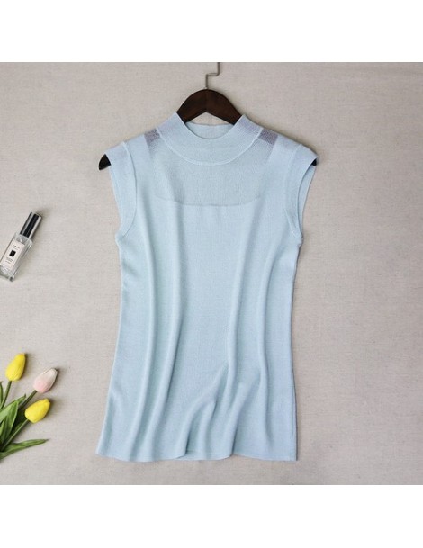 Tank Tops 2019 Summer Tank Tops Women Basic Knitted T-shirts Sleeveless Ice Silk Vest Tee Shirt Hollow Out Loose Casual Short...