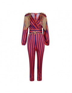 Jumpsuits New Runway Fringe Striped Jumpsuits For Women 2019 Celebrity Party Jumpsuit Long Sleeve Red Blue Tassel Jumpsuit Bo...