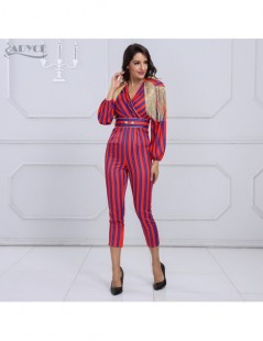 Jumpsuits New Runway Fringe Striped Jumpsuits For Women 2019 Celebrity Party Jumpsuit Long Sleeve Red Blue Tassel Jumpsuit Bo...