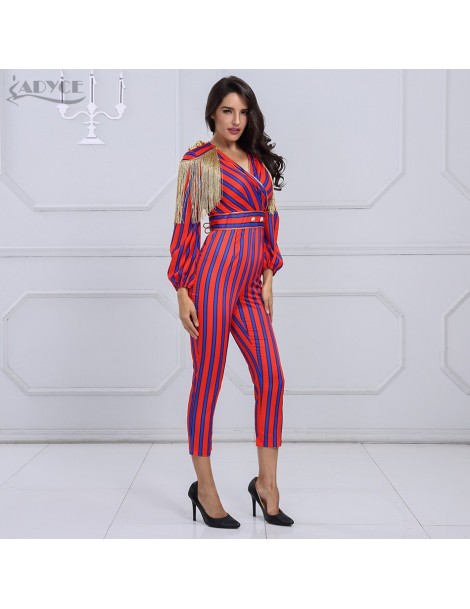 Jumpsuits New Runway Fringe Striped Jumpsuits For Women 2019 Celebrity Party Jumpsuit Long Sleeve Red Blue Tassel Jumpsuit Bo...