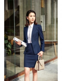 Skirt Suits Fashion Striped Uniform Styles Blazers Suits With 2 Pieces Tops And Skirt For Ladies Business Women Formal Work W...