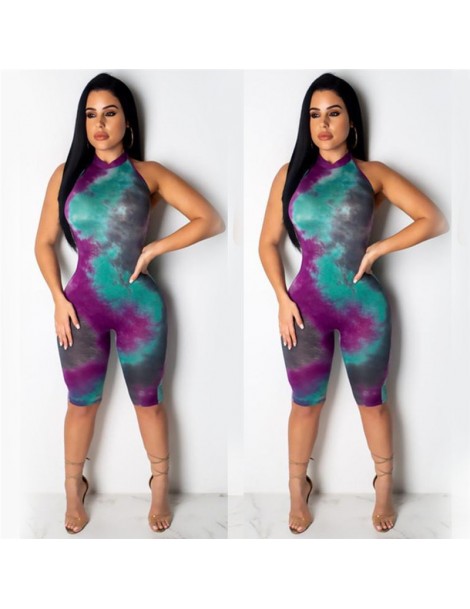 Rompers Women Boho Sleeveless Halter Bodycon Clubwear Playsuit Backless Party Sexy Print Short Jumpsuit - Purple - 330170730...